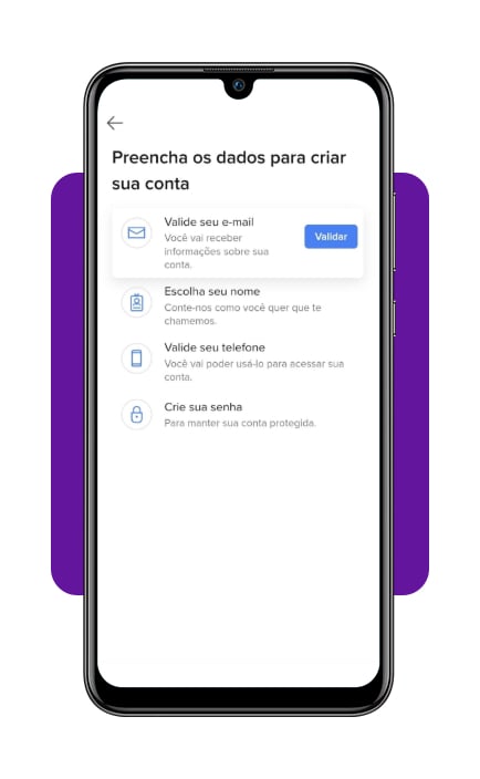 Tela inicial do aplicativo Envios Extra com opção de cadastro