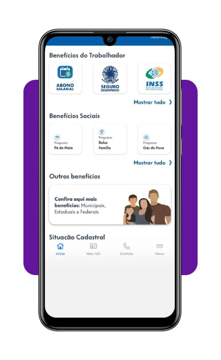 Lista de benefícios disponíveis no app Benefícios Sociais CAIXA