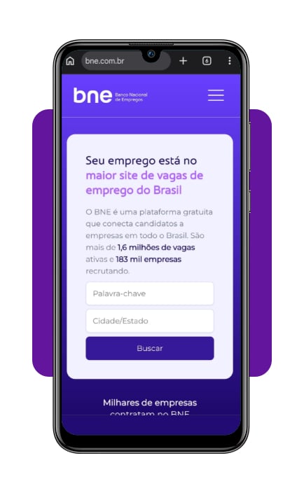 Tela do site BNE com campo de busca preenchido com pedreiro