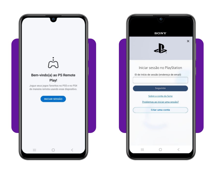 Tela de criação de conta no PS Remote Play