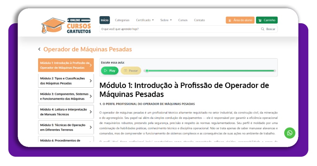 Passo 3 - acesse o curso na sua área de estudos