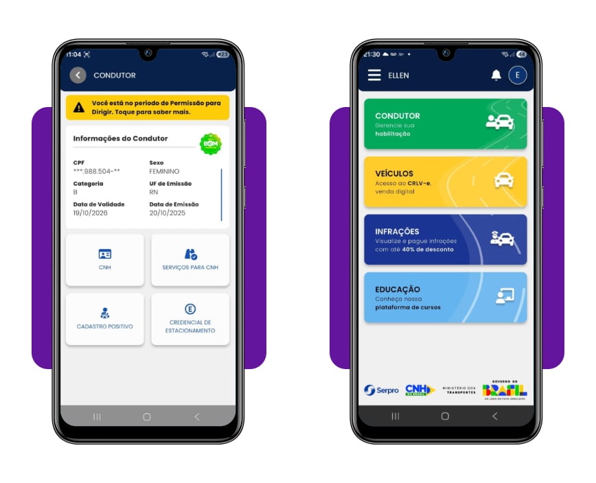 Tela inicial do app CNH do Brasil com botão de login